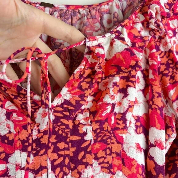 Free People Pink Floral Printed Sweet Memories Ruffled Blouse - Picture 3 of 6
